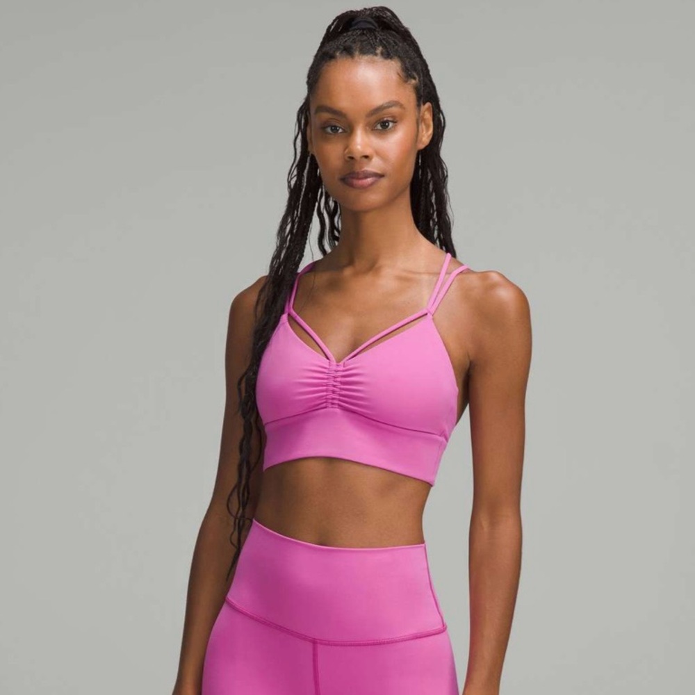 NWT Lululemon Nulu Strappy V Neck Yoga Bra. Size- 10. Color- POW Pink Tone